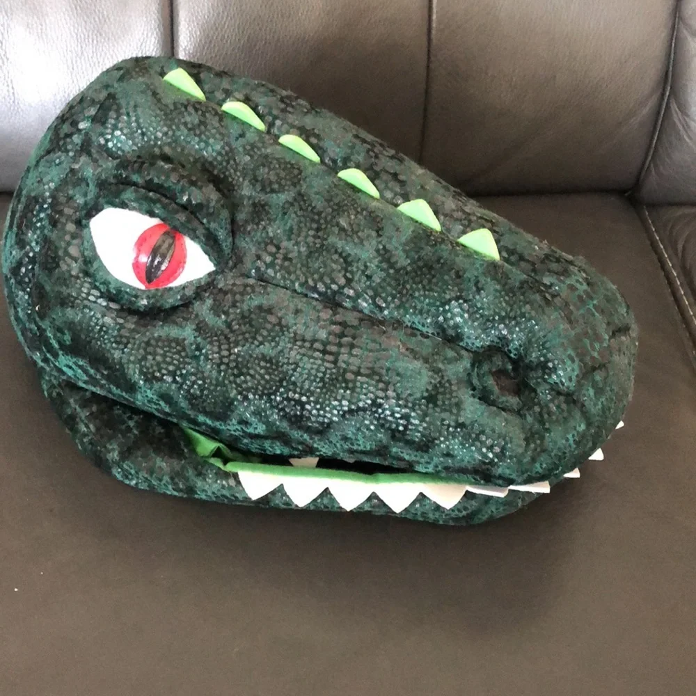 big green plush Dino dinosaur head hat dress up costume adjustable